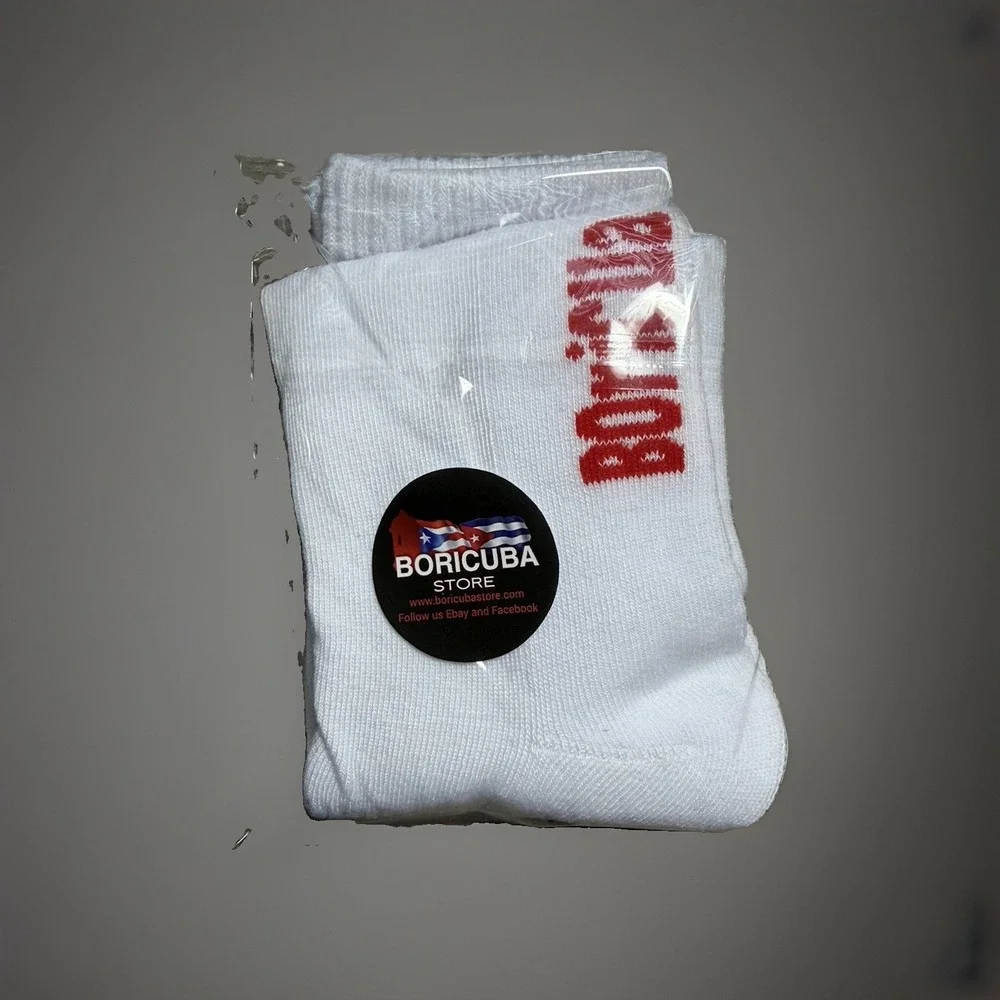 Puerto Rico Boricua Crew Socks 1 Pair Black White Unisex Regular Size
